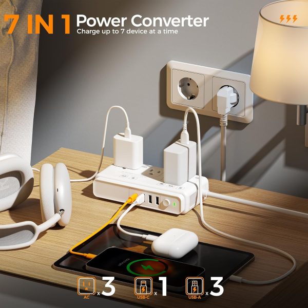 220V to 110V Voltage Converter, TESSAN Universal Travel Adapter with 4 USB Charger (1 USB C), 3 AC Sockets and EU/UK/AU/IT Plug Power Adaptor, Step Down Transformer Outlet Converters for International - Image 5