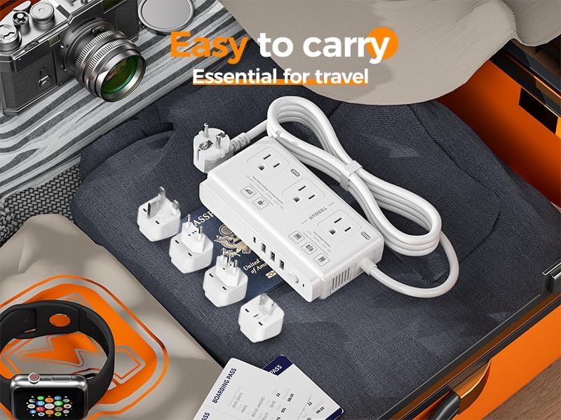220V to 110V Voltage Converter, TESSAN Universal Travel Adapter with 4 USB Charger (1 USB C), 3 AC Sockets and EU/UK/AU/IT Plug Power Adaptor, Step Down Transformer Outlet Converters for International - Image 6
