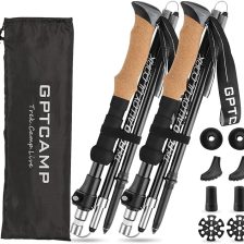 GPTCAMP Nordic Walking Stick, TPZ-1, 2pc Folding Collapsible Hiking Poles with Metal Quick Lock, Cork Handle, Lightweight 7075 Aluminum Trekking Poles for Seniors Women Men Hiking Gear