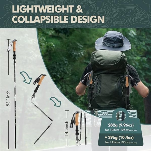 GPTCAMP Nordic Walking Stick, TPZ-1, 2pc Folding Collapsible Hiking Poles with Metal Quick Lock, Cork Handle, Lightweight 7075 Aluminum Trekking Poles for Seniors Women Men Hiking Gear - Image 3