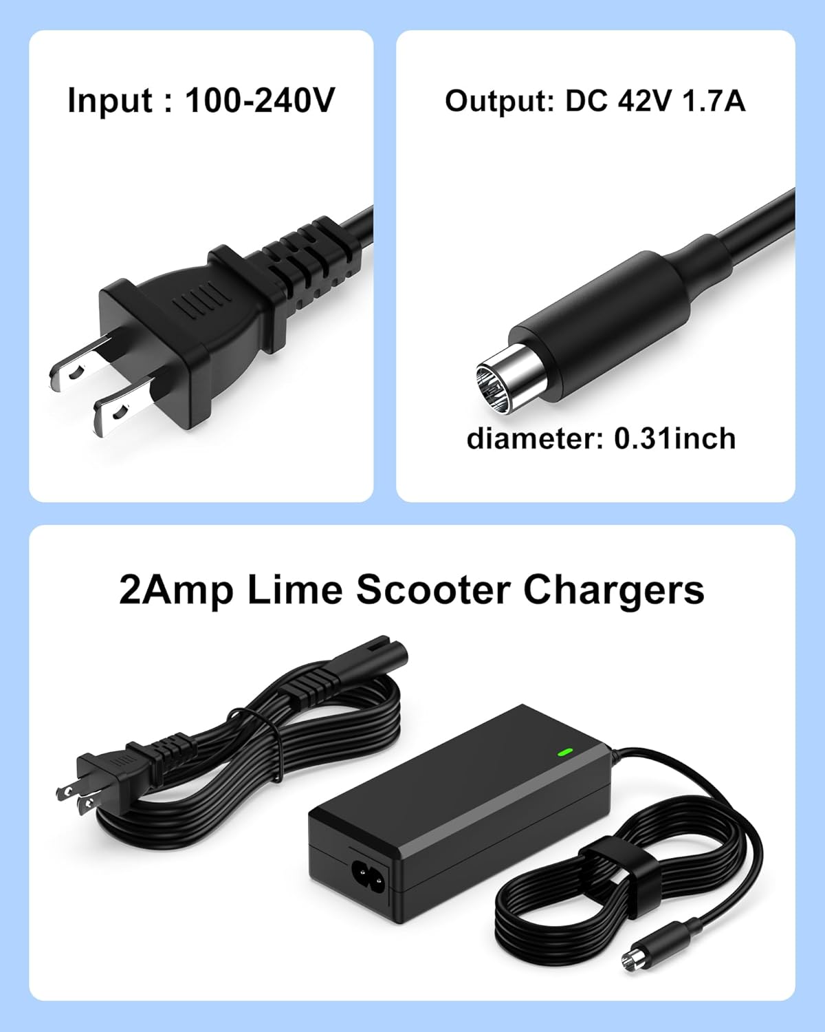VHBW 42V Replacement Charger for Volpam Electric Scooter SP06 SPT7 SP03 SP06 GS AC DC Adapter - Image 6